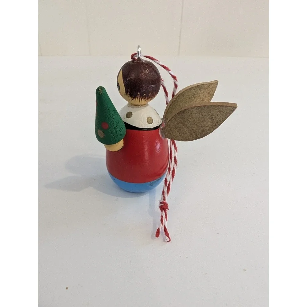 Vintage 1984 Wooden Kurt Adler Christmas Ornament Set Of 2 Barn Silo Angel Tree